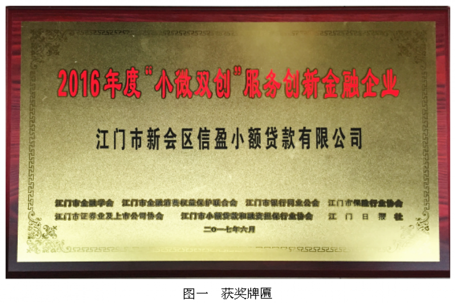 祝賀江門市新會區(qū)信盈小額貸款有限公司榮獲“2016年度小微雙創(chuàng)服務創(chuàng)新金融企業(yè)”稱號